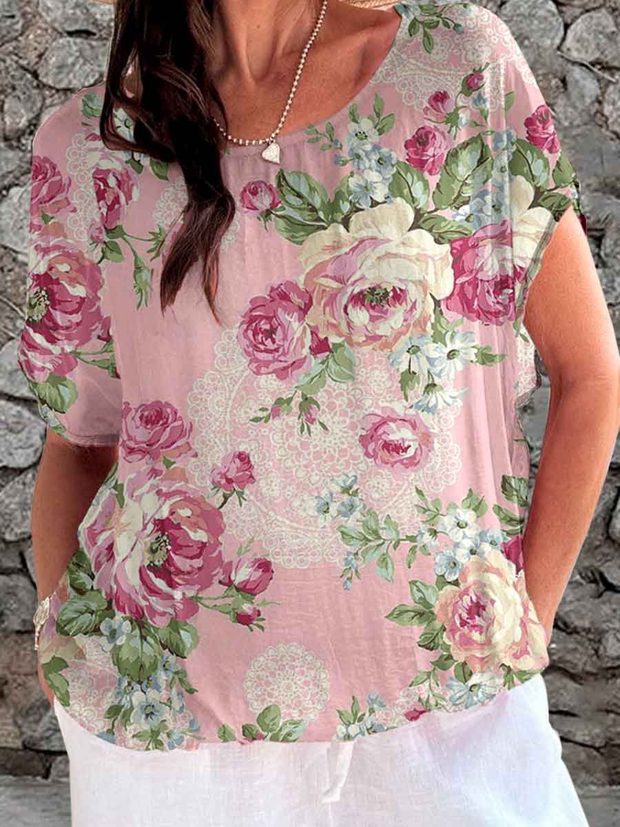Women's Elegant Simple Rose Floral Print Top