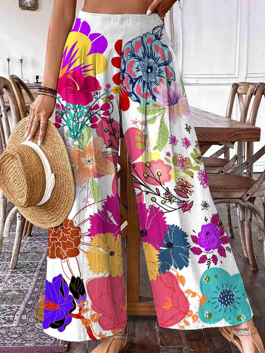 Women's Floral Print Wide Leg Pants