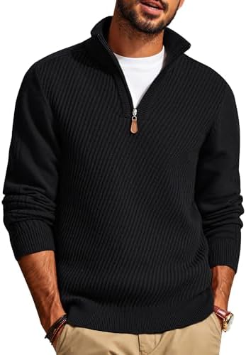 Mens Quarter Zip Pullover Sweaters Casual Slim Fit Knit Texture Sweater