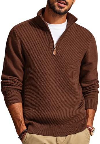 Mens Quarter Zip Pullover Sweaters Casual Slim Fit Knit Texture Sweater