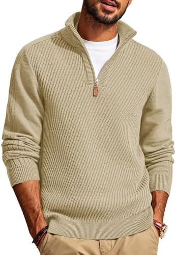 Mens Quarter Zip Pullover Sweaters Casual Slim Fit Knit Texture Sweater