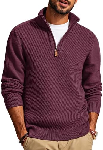 Mens Quarter Zip Pullover Sweaters Casual Slim Fit Knit Texture Sweater