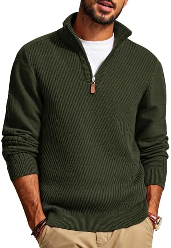 Mens Quarter Zip Pullover Sweaters Casual Slim Fit Knit Texture Sweater