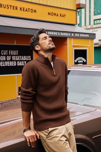 Mens Quarter Zip Pullover Sweaters Casual Slim Fit Knit Texture Sweater