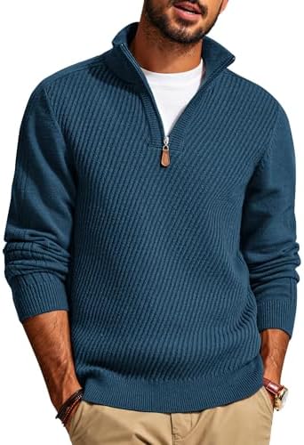 Mens Quarter Zip Pullover Sweaters Casual Slim Fit Knit Texture Sweater