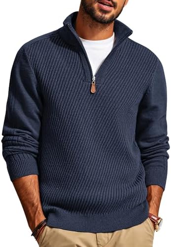 Mens Quarter Zip Pullover Sweaters Casual Slim Fit Knit Texture Sweater