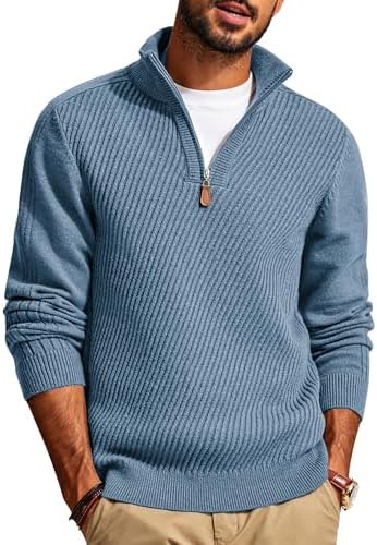 Mens Quarter Zip Pullover Sweaters Casual Slim Fit Knit Texture Sweater