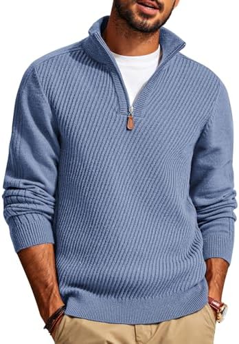 Mens Quarter Zip Pullover Sweaters Casual Slim Fit Knit Texture Sweater