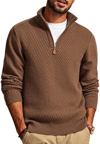 Mens Quarter Zip Pullover Sweaters Casual Slim Fit Knit Texture Sweater