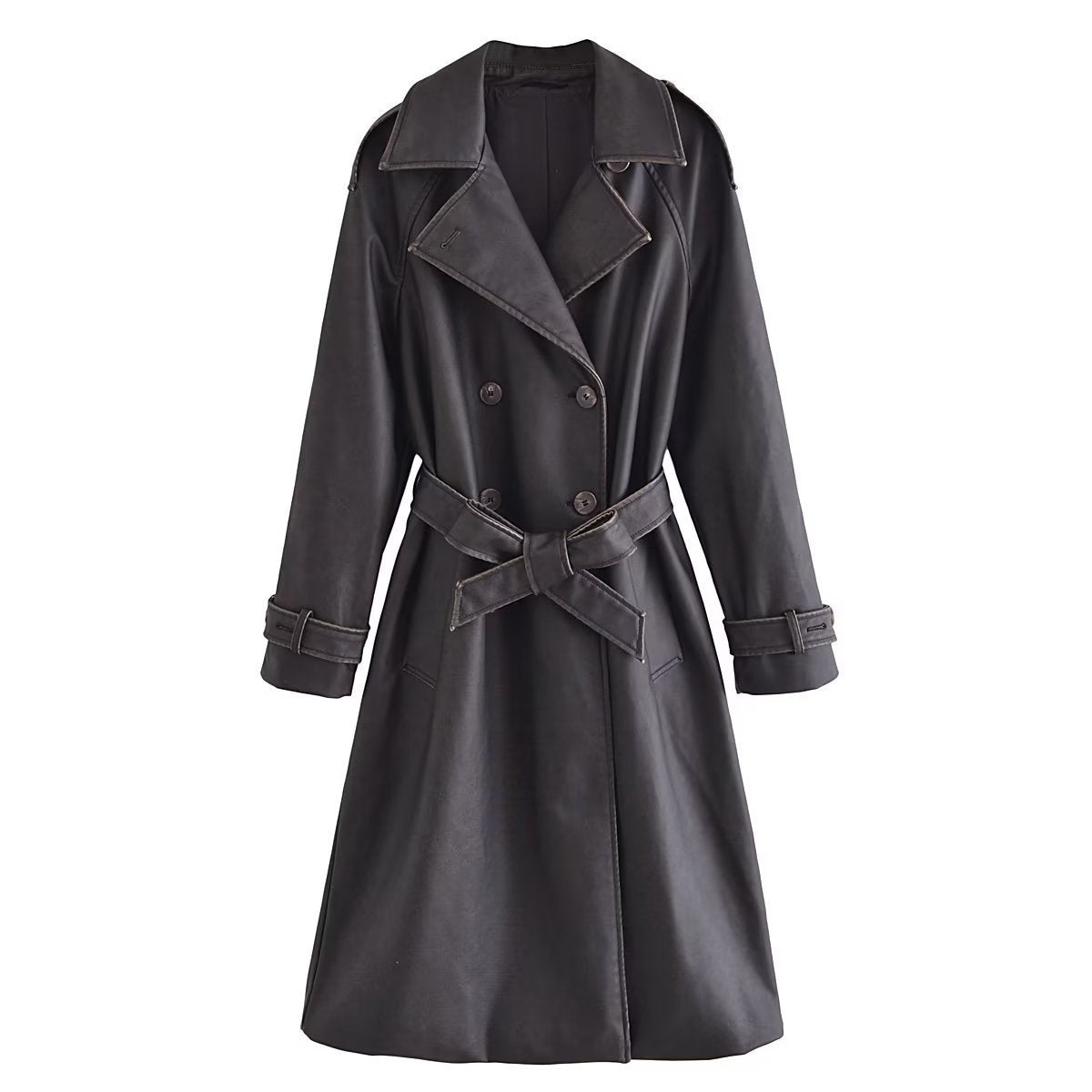 Women's Trench Coat Faux Leather Trench Coat