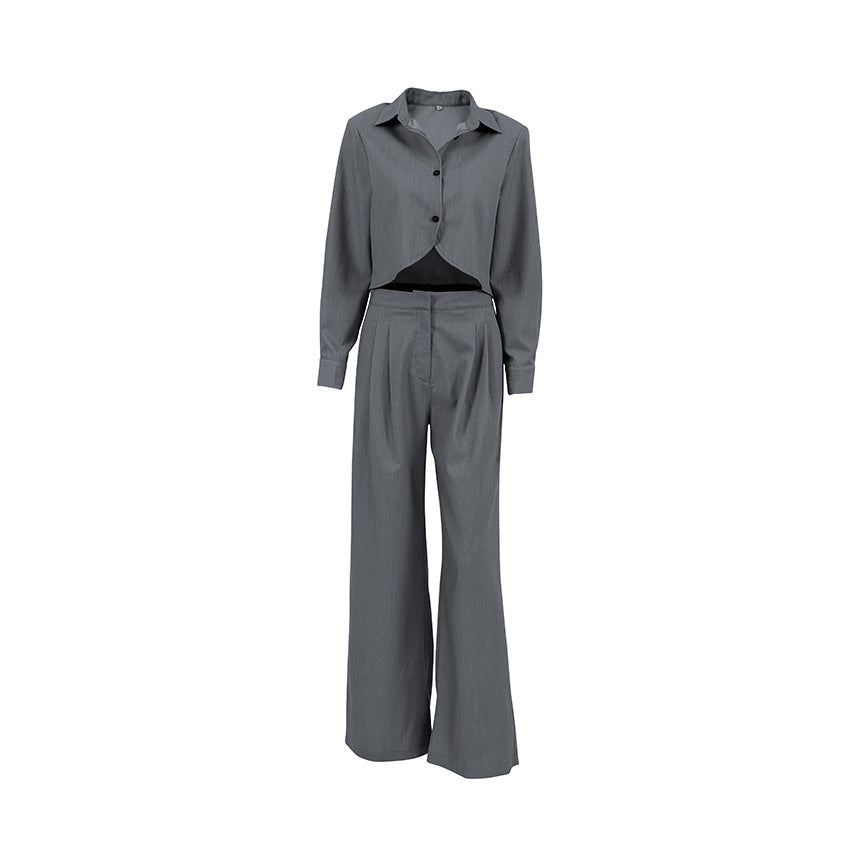Women's Co-Ords Autumn and Winter Gray, Long Sleeve Shirt