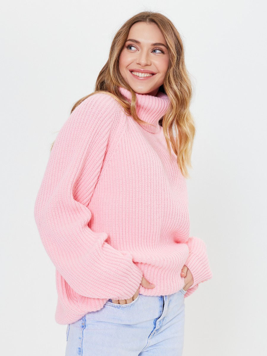 Women Work Business Casual Sweats Turtleneck Solid Color Loose Knitted Sweater