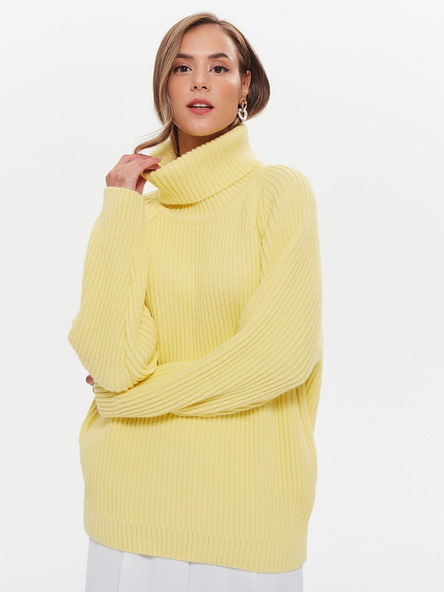 Women Work Business Casual Sweats Turtleneck Solid Color Loose Knitted Sweater
