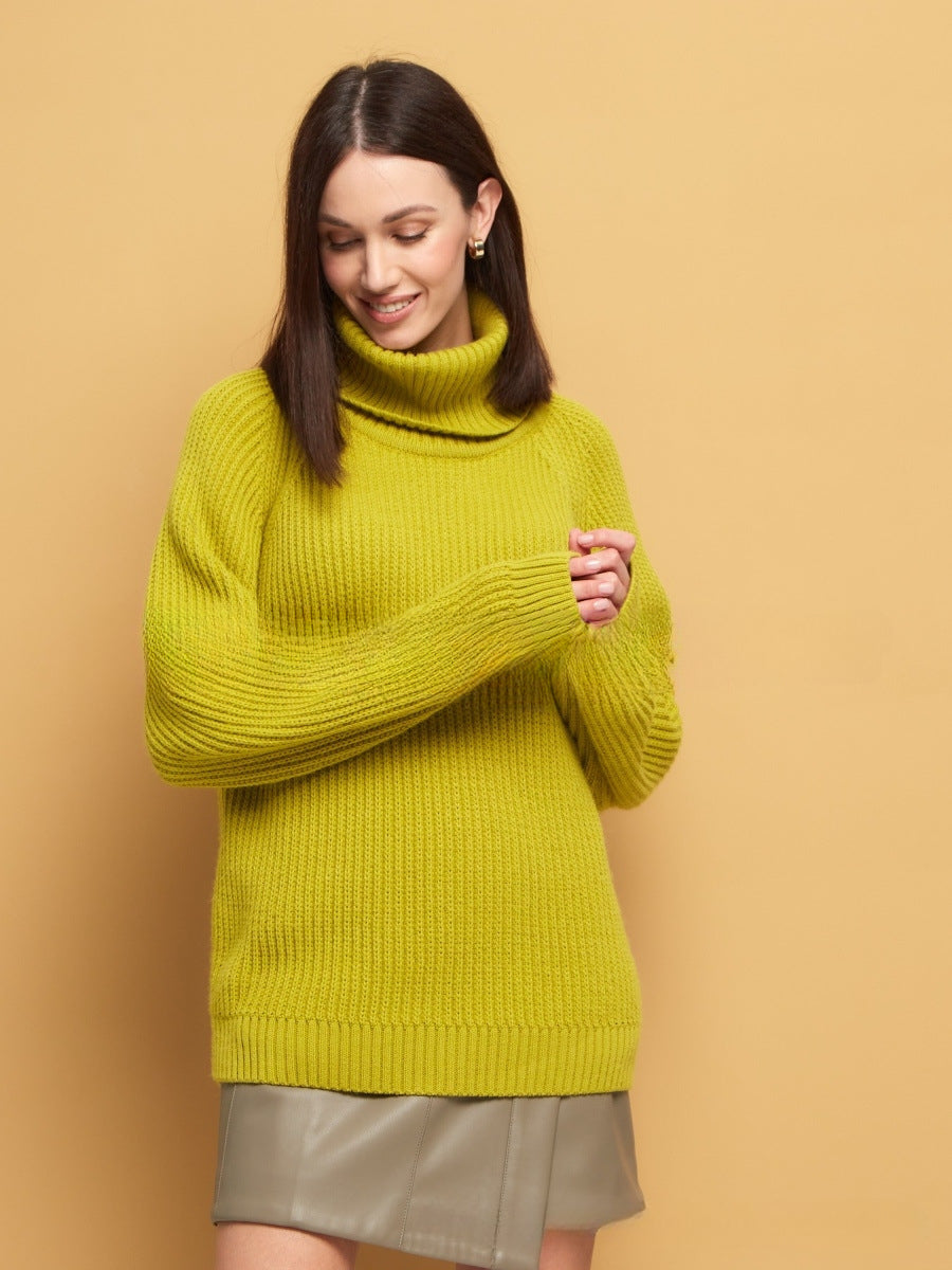 Women Work Business Casual Sweats Turtleneck Solid Color Loose Knitted Sweater