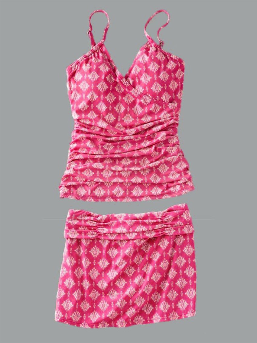 Women's V-neck Paisley Print Suspender Skirt Tankini Set Swimsuit