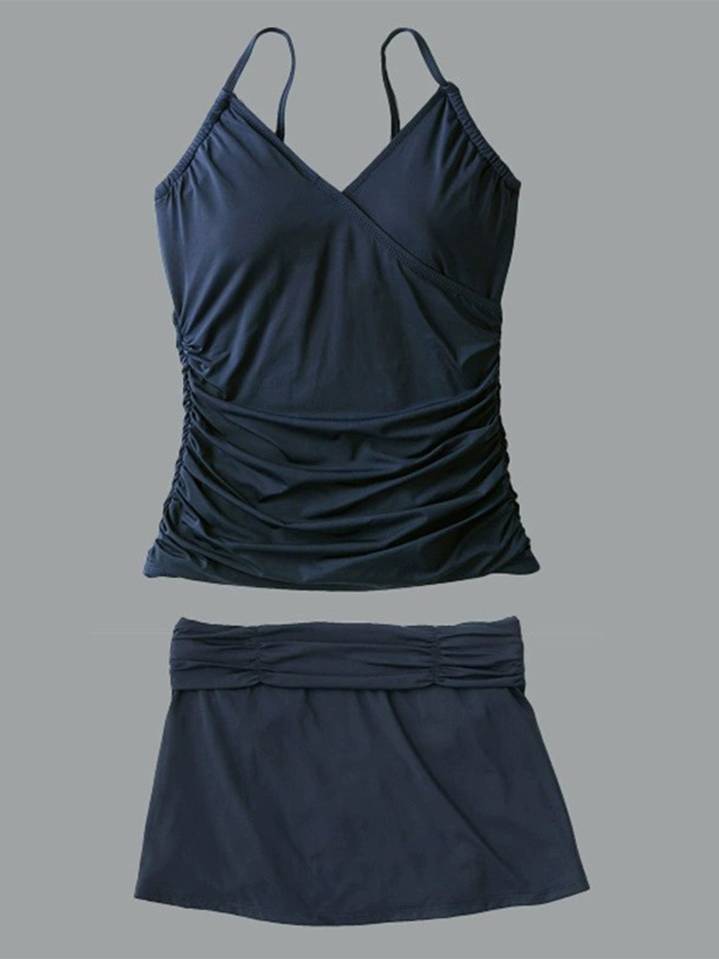 Women's V-neck Solid Color Suspender Skirt Tankini Set Swimsuit