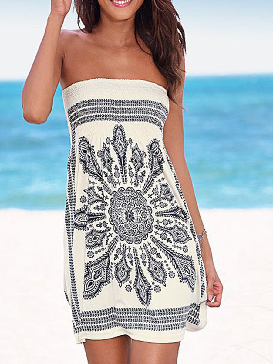 Women's Vacation Beach Print TubeTop Tankini Skirt