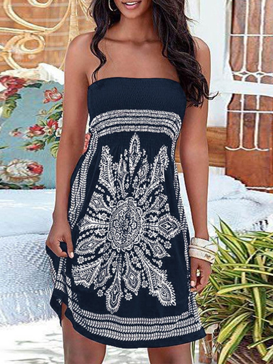 Women's Vacation Beach Print TubeTop Tankini Skirt